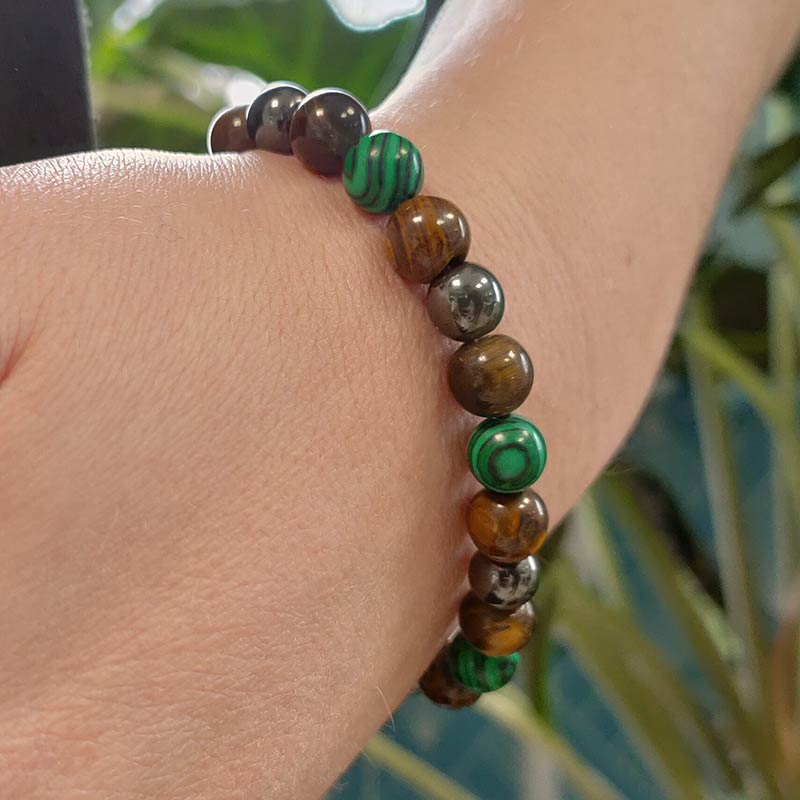 Bracelet En Pierres Naturelles De Malachite, Vert Profond, Sans Fermoir